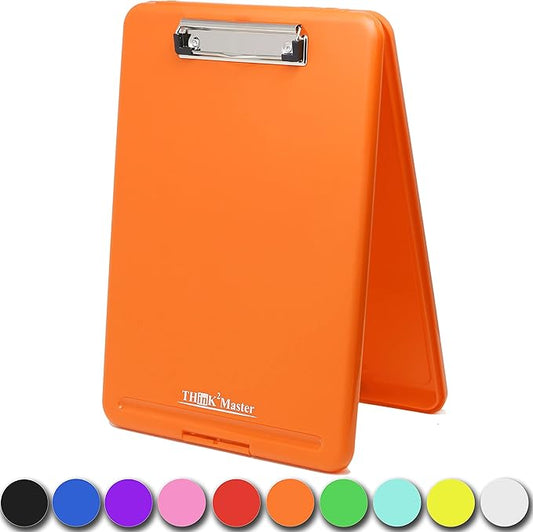 Think2Master Orange Plastic Storage Clipboard. | 25% Heavier & 25% Sturdier| Heavy Duty and Won’t Flex or Bend Like Other Brands (Compare The Weight). Storage Compartment Holds 150 Letter Sized Paper.