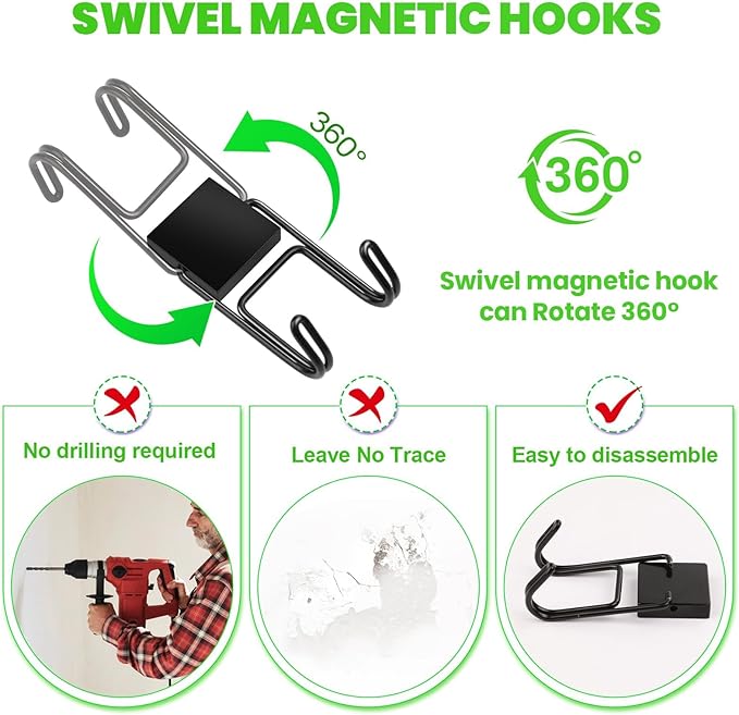 MIKEDE Magnetic Hooks 6 Pcs 50lbs+ Magnet Hook 2026 Cruise Essentials Heavy Duty Double Hook for Refrigerator Grill Toolbox Outdoor, Magnetic Hanger for Cruise Ships-Black
