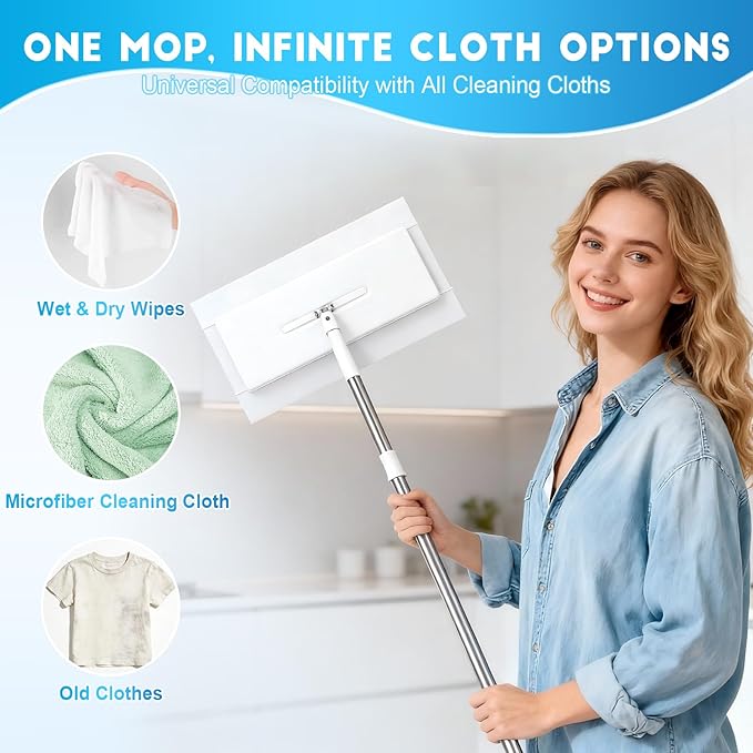 Snap Grip Mini Mop, Cloth Changing Mini Mop, Lazy Mopa Compatible with Swiffer Wet/Dry Pads, Dust Mopping for Hardwood, Tile, Floor, Includes 20 Disposable Dry Pads, Home Cleaning Essential (White)