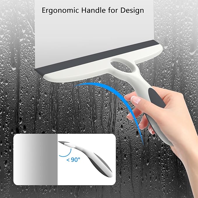 EHOMGUI Shower Squeegee for Glass Doors & Walls - 10" Squeegee with Adhesive Hook - Pack of 2/Gray