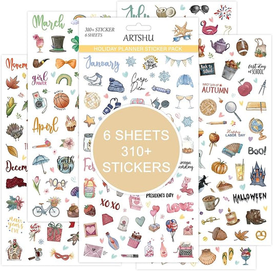 Planner Stickers, Calendar Sticker - Over 310 Daily Holiday Seasonal Planner Stickers, Ideal for Planner and Calendars, Scrapbooks, Journals