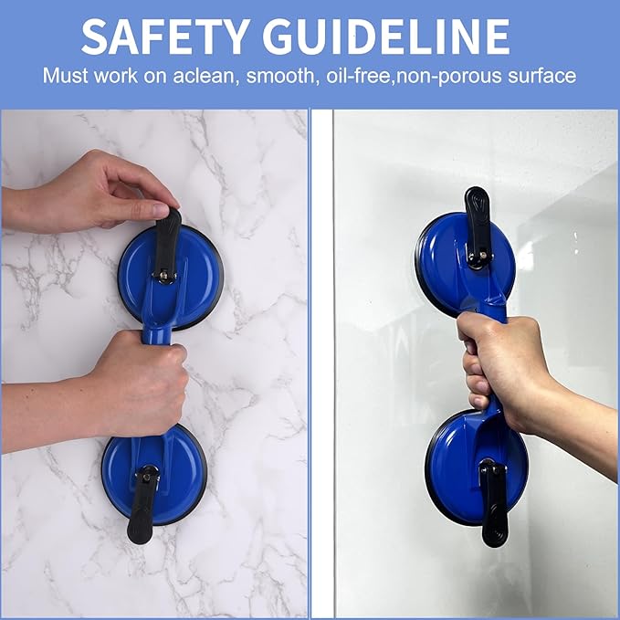 Suction Cups Heavy Duty Aluminum Vacuum Plate Handle Glass Holder Hooks to Lift Large Glass/Tile Lifter/Moving Glass/Pad for Lifting/Dent Puller (Blue,2 Pack)