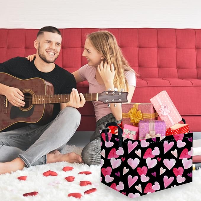 Rectangular Black Valentine's Day basket,nursery basket,Black girls gift baskets,kids toy storage Bin, Love Heart Room Decor for Home,Shelf Baskets(Enchanting heart)