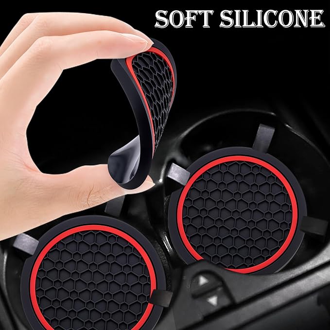4-Piece Anti-Slip Car Cup Coaster Set – 2.75 Inch Auto Insert Drink Mats, Perfect for Coffee & Beverages – Stylish Interior Decor for Women & Girls (Black & Red)