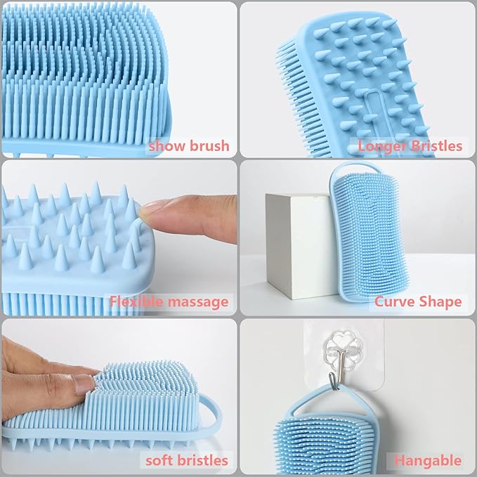 2PCS Silicone Body Scrubber, Loofah for Women, Gentle Exfoliating Shower Cleaner Bath Brush, Rubber Body Wash Deep Cleaning & Exfoliator & Massage, Travel-Friendly for Bathroom