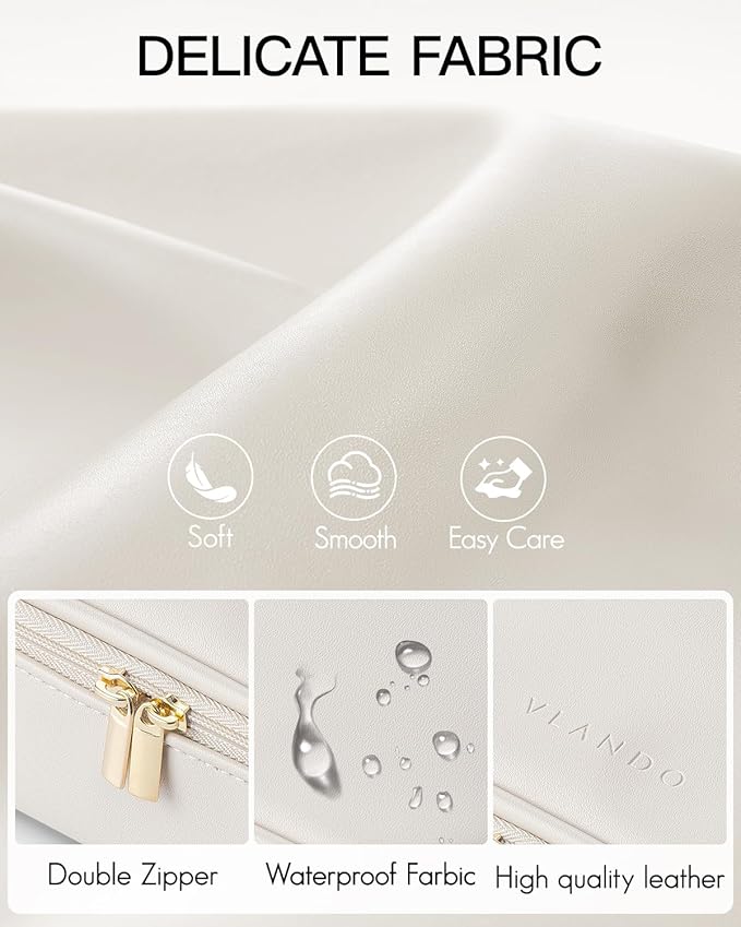 Vlando Travel Makeup Bag,Small Makeup Pouch Cosmetic Bag for Women Makeup Organizer Bag Gifts for Women Girlfriend Teacher Mom Brithday Gifts-White