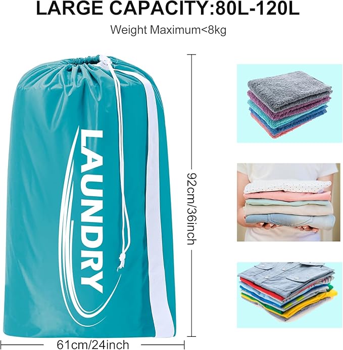 Sylfairy 2 Pack XL Laundry Bag with Strap, Heavy Duty Travel Laundry Bag, Rip-Stop Dirty Clothes Shoulder Bag with Drawstring, Easy Fit a Laundry Hamper or Basket Travel Essentials