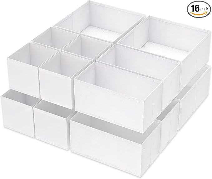 Criusia 16 Pack Underwear Drawer Organizer, Drawer Organizer Clothes, Foldable Cloth Storage Box Closet Dresser Drawer Divider Organizer for Clothes, Scarves (White)