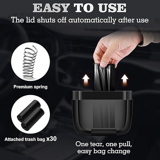 2 Packs Car Trash Can with Lid，Built-in Storage Garbage Bag，Leakproof Vehicle Trash，Car Accessories for Interior,Mini Garbage Bin for Automotive, Office, Kitchen,Bedroom，with 30pcs Trash Bags