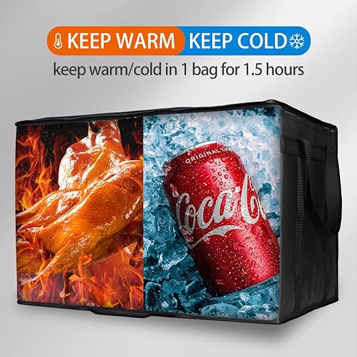 Bodaon Insulated Food Delivery Bag, XXXL Pizza Delivery Bags for Hot and Cold Food, Commercial, Large Capacity Reusable Warming Bag, Catering Cooler Bag for Rideshare, Warmers for Parties (Black, 1Pk)