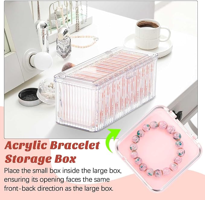 1 Pack Acrylic Bracelet Jewelry Storage Box with 12 Portable Anti Tarnish Organizers for Earrings/ring/necklace (Pink)