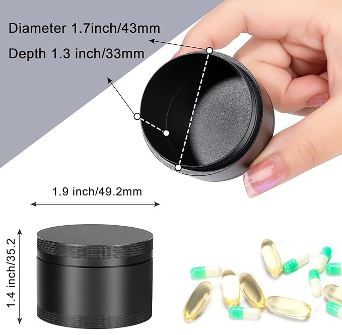 Portable Metal Pill Case, Single Waterproof Daily Pill Box for Travel, Pill Container, Aluminium Alloy Round Pill Box Organizer Pill Holder for Medicine Vitamin Fish Oils Big Size