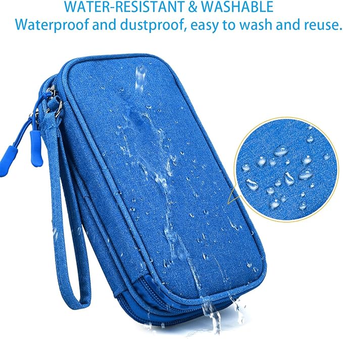 Travel Cord Organizer Case, Electronic Accessories Bag, Tech Electronic Case, Electronics Travel Organizer Bag for Cable, USB, Cord, Charger, Phone, Power Bank, Earphone (Blue, Large)