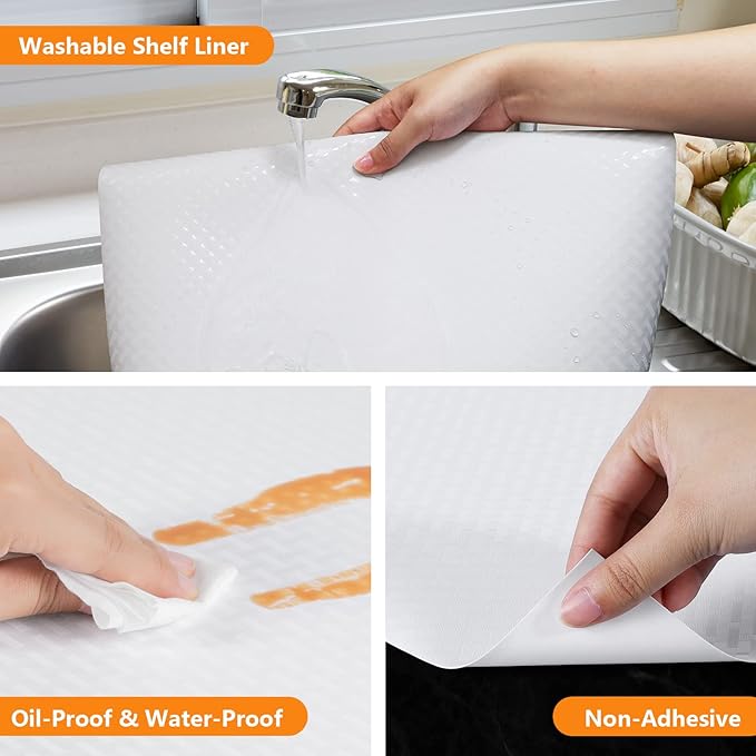 White Shelf Liner Kitchen Cabinet Liners Refrigerator Liners Waterproof & Oil-Proof Cupboard Liner Drawer Mats EVA Material Non Adhesive Fridge Liner 23.6 x 78.7 Inch
