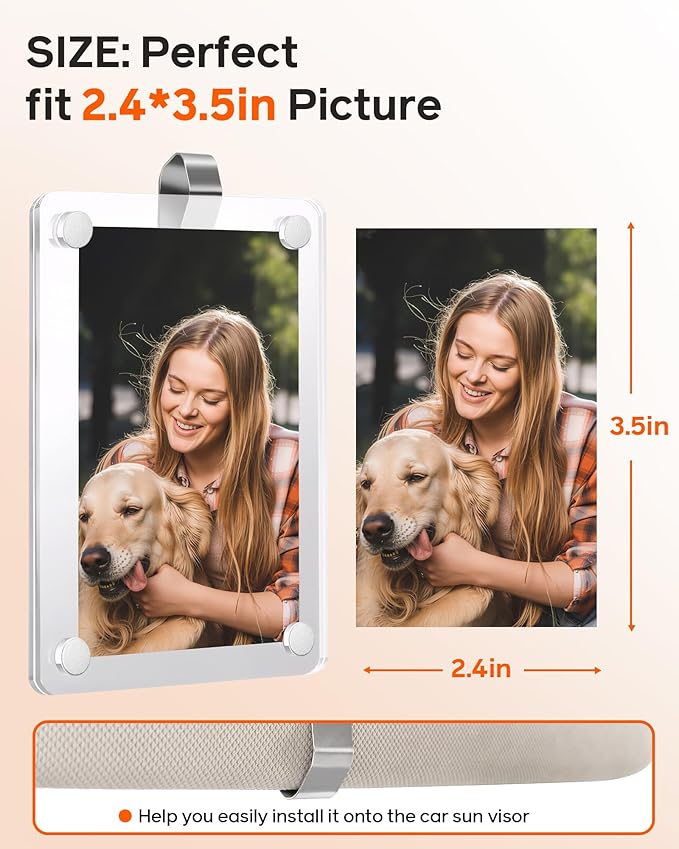 4 Pack Magnetic Car Picture Holder – 2.4"x3.5" Clear Acrylic Car Visor Photo Clip for Polaroid Go & Instax Mini, Versatile Car Picture Frame| Perfect Car Photo Holder Gift for Drivers