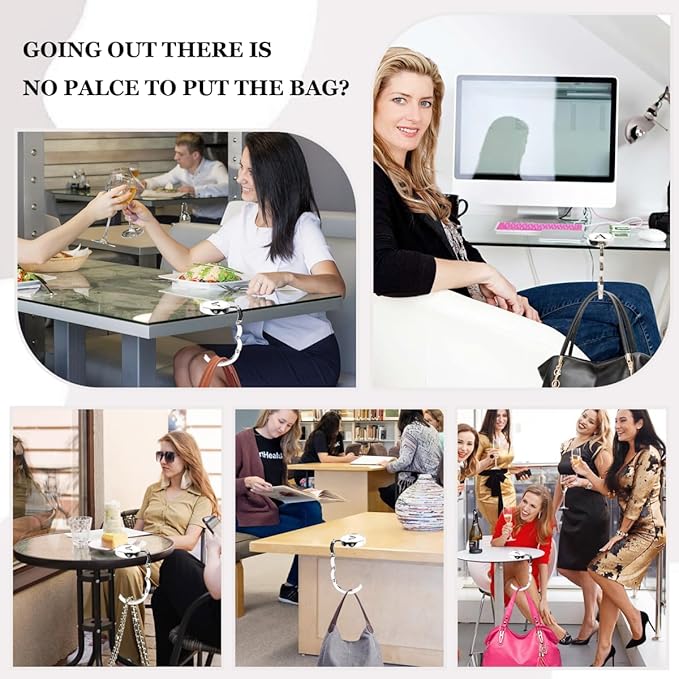 XSUIOY 3Pcs Personalized Initial Foldable Purse Hook for Table,Crushed Flower Letters Folding Purse Hanger,Purse Holder Handbag Hanger Collection Desk Table Bag Hooks Gifts for Women Bag(Black-V)