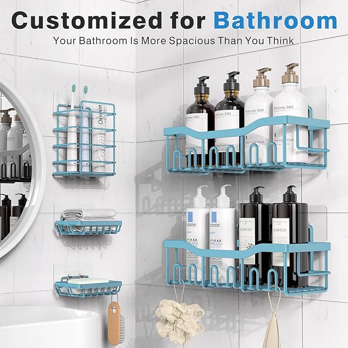 EUDELE 5-Pack Rustproof Stainless Steel Shower Caddy – No Drill Adhesive Bathroom Organizer with Large Capacity, Spacious Shower Shelves for Inside Shower, Kitchen & Home Decor Storage - XL Size