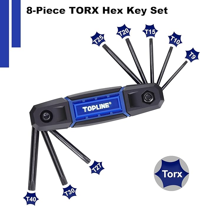 Topline 25-Piece Folding Allen Wrench Set, SAE, Metric, Torx Hex Key Set Included, 3 Pack Portable Allen Key Set for Basic Home Repair and General Applications