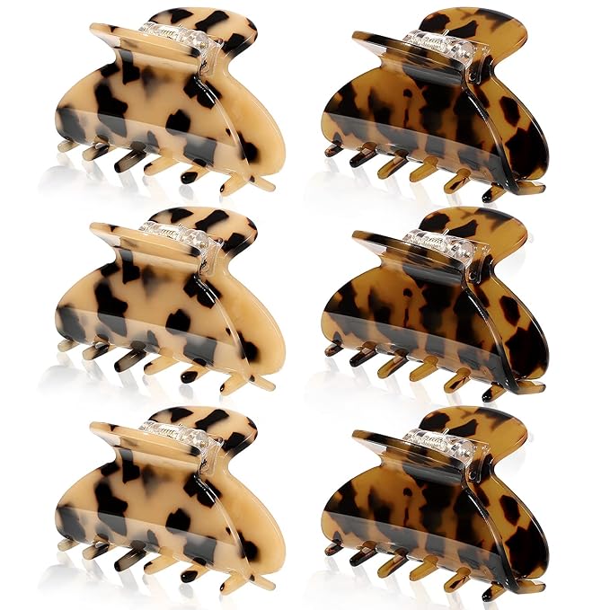 WILLBOND 6 Pieces Medium Hair Claw Clips for Thin Hair 2.6 Inch Tortoise Shell Clip Banana Jaw Hairpin French Style Barrettes Head Accessories for Women Girls(Vivid Patterns)