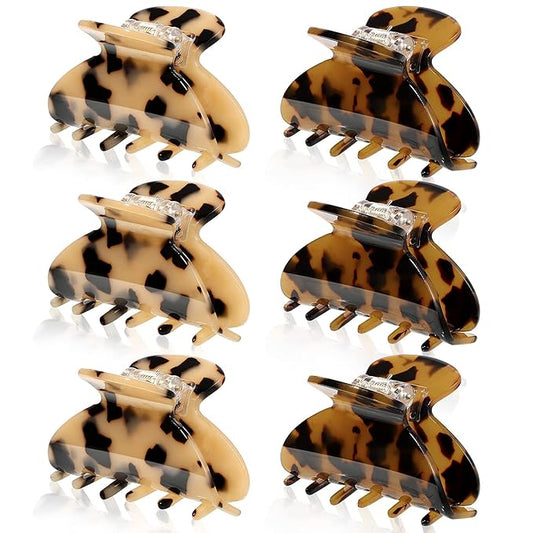 WILLBOND 6 Pieces Medium Hair Claw Clips for Thin Hair 2.6 Inch Tortoise Shell Clip Banana Jaw Hairpin French Style Barrettes Head Accessories for Women Girls(Vivid Patterns)