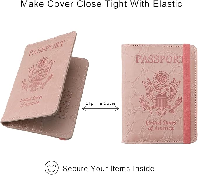 WALNEW Passport Holder for Travel, RFID Passport Cover Wallet for Women Men, PU Leather Passport Book Card Holder Case with Pen (Upgraded, Upgraded-B-Pink)