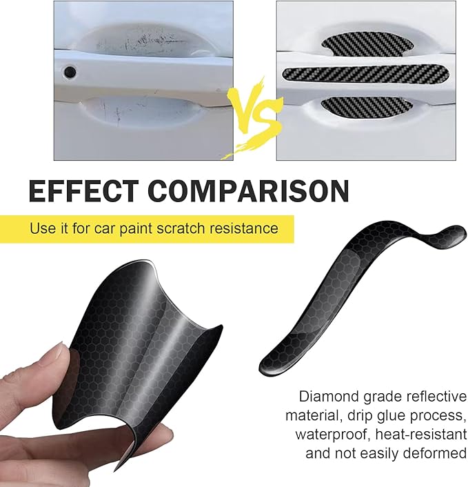 8PCS Car Door Handle Scratch Protectors, Carbon Fiber Vehicle Doors Handle Cover Guard Protective Film, Waterproof Car Door Handles Bowl Sticker, Universal Accessory for Most Auto Handles