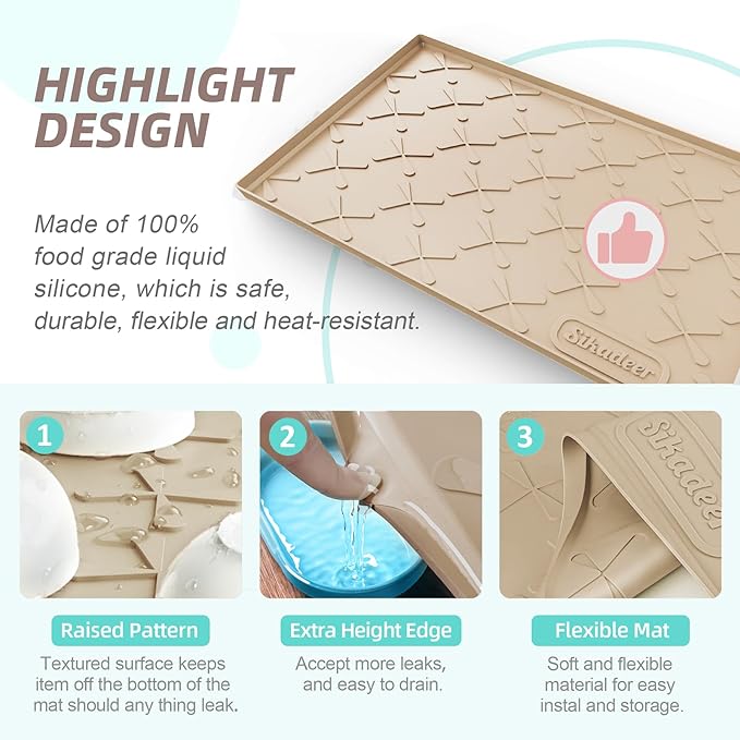 SIKADEER 25" x 19" Under Sink Mat Waterproof, Silicone Mat Kitchen Drawer Shelf and Cabinet Liner, Sink Protector for Kitchen Organizers and Storage, Boot Tray Pet Food Mats