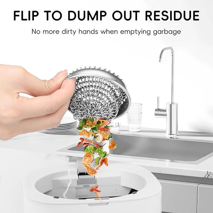 2 Set Kitchen Sink Strainer (Silver): with Adapter, Flexible Insert Chain Mesh Screen. 304 Stainless Steel, Clog-Free Catcher for Universal Sizes (Garbage Disposal)