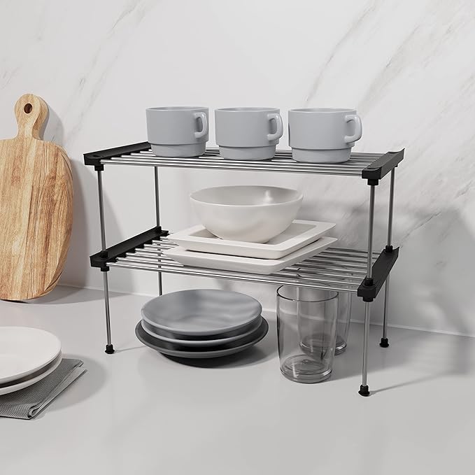 carrotez Cabinet Organizer Shelf, Set of 2 Stackable Kitchen Counter Shelves, Kitchen Cabinet Organizers and Storage, Pantry Storage Shelf Organizer, 15.7 x 7.8 x 6.1 - Black