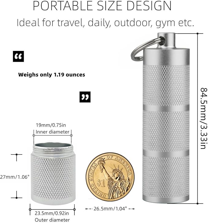 Waterproof Keychain Pill Holder - Compact, Portable, and Secure Pill Box with 3 Compartments - Pocket-Sized Pill Case and Container for Daily Medication on The Go, Sliver