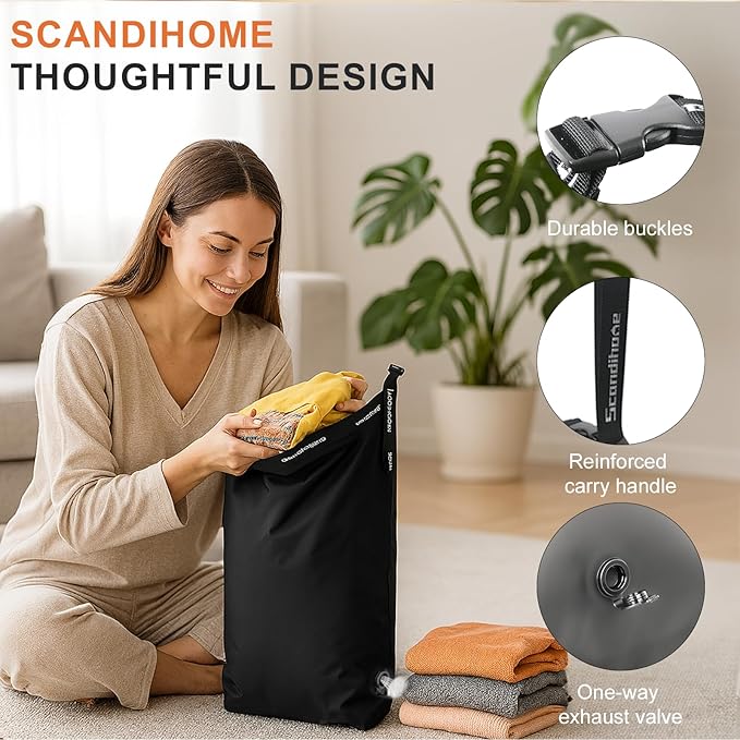 Travel Laundry Bag, Vacuum Compression Dirty Clothes Travel Bag Waterproof Wet Dry Bags Large Capacity Space Saver Bags Reusable Camp Clothes Organizer for Sports Dorm Laundromat (1 Pcs) (Black, M)