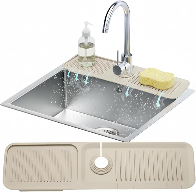 24” Silicone Faucet Mat For Kitchen Sink, Kitchen Sink Splash Guard Behind Faucet, Kitchen Faucet Mat For Kitchen Sink, Kitchen Sink Faucet Mat Splash Guard and Sink Water Splash Guard (Beige)