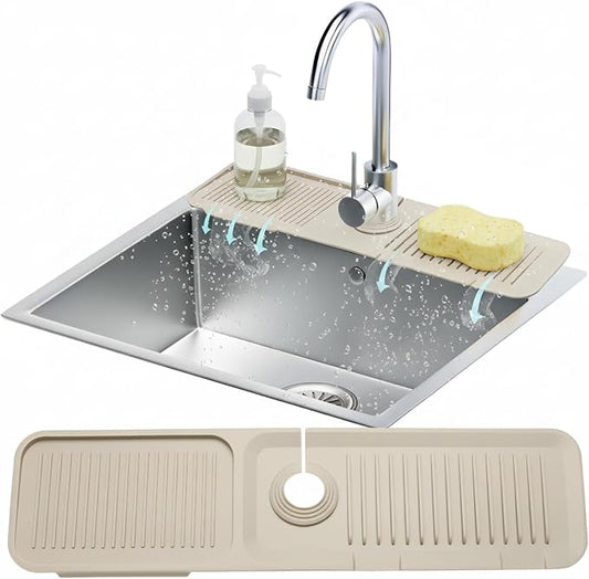 24” Silicone Faucet Mat For Kitchen Sink, Kitchen Sink Splash Guard Behind Faucet, Kitchen Faucet Mat For Kitchen Sink, Kitchen Sink Faucet Mat Splash Guard and Sink Water Splash Guard (Beige)