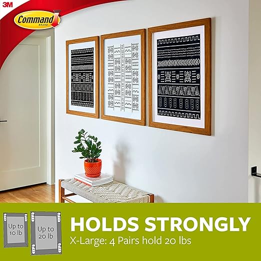 Command 20 lb XL 10 Pairs Heavyweight Picture Hanging Strips (20 Strips), Damage-Free Hangers for Picture Frames, No Tools Required, Ideal for Home Room Wall Decor, Black Adhesive