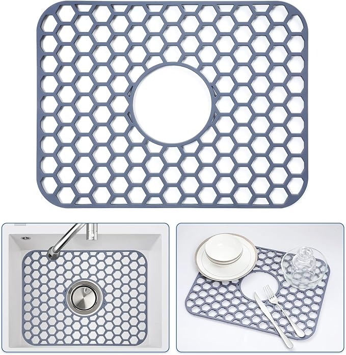 Silicone Sink Protectors for Kitchen Sink with Center Drain - 16.2"x12.5" Kitchen Accessory, Non-Slip Heat Resistant Sink Mat for Bottom of Farmhouse Porcelain Stainless Steel Sink