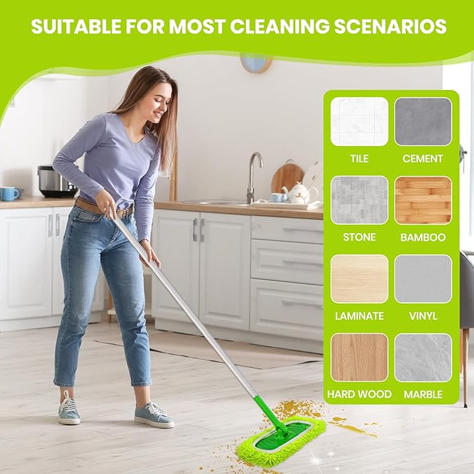 8 Pack Chenille Mop Pads, Reusable Microfiber Mop Refills for 10''–12'' Flat Mops, Washable Wet & Dry Floor Pads for Hardwood, Tile, Compatible with Swiffer Sweeper
