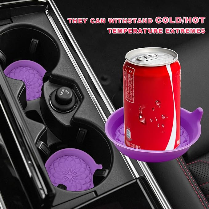 2 PCS Car Cup Holder Coasters, 2.75 Inch Anti-Slip Insert Silicone Car Coaster Drink Mat, Shockproof Universal Auto Cup Coasters for Most Vehicles, Car Interior Accessories (Dark Purple)