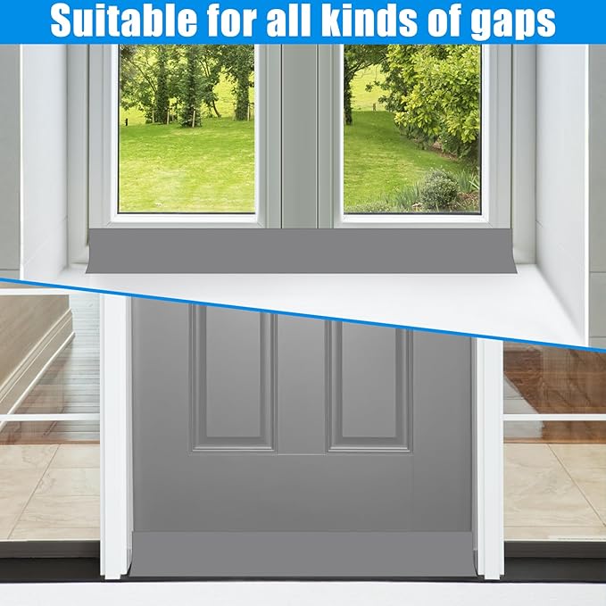 Draft Seal Tape for Doors and Windows 1 in x 20 Ft Silicone Weather Stripping Extra Thick 2mm Door Seal Strip with Strong Adhesive Draft Insulation Stopper Side Seal - Gray