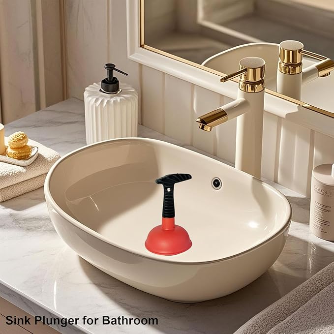 Mini Sink & Drain Plunger with Short Handle - Heavy-Duty Rubber Cup & Ergonomic Grip for Powerful Suction, Unclog Slow Drains in Sinks, Tubs, Showers, Bathrooms, Kitchens, Compact, Space-Saving Design