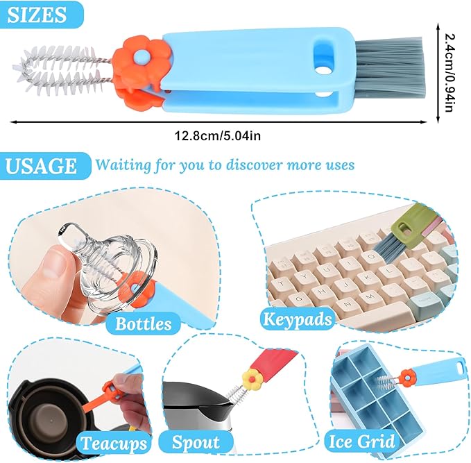 6Pcs 3 in 1 Bottle Brush, TACYKIBD Multifunctional Cup Lid Cleaning Supplies Water Cup Cleaner, Portable Small Crevice Cleaning Brush Tools for Baby Bottle Gap Tight Spaces
