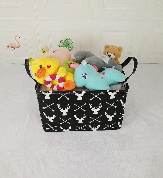 KUNRO Rectang Black Storage Basket Gift Shelf Basket Storage Bin, Nursery Basket Organizer Box for With Handles for Room Deco (Deer)