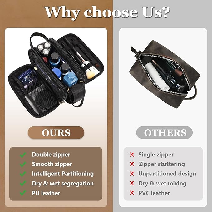 Travel Toiletry Bag for Men,Mens Shaving Bags for Toiletries,Men's Toiletry Travel Bag Leather,Personalized Travel Essentials,Birthday Gifts For Men,Black- O