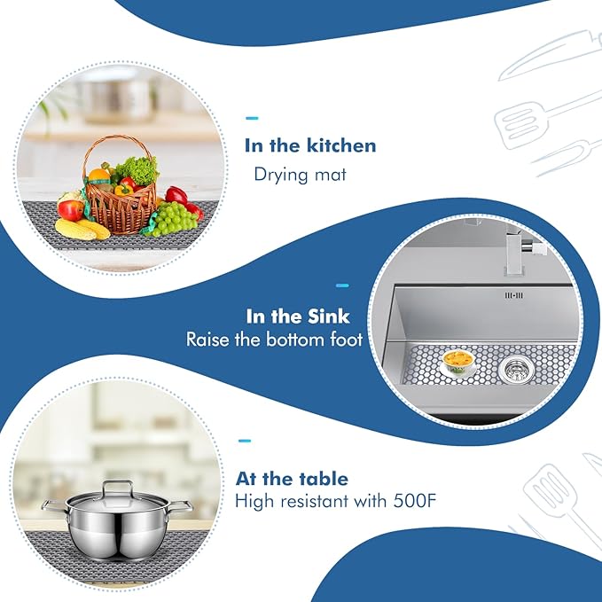 Silicone Sink Protectors for Kitchen Sink - 26"x 14" Kitchen Protector Accessory, Non-Slip Heat Resistan Mat for Bottom of Farmhouse Stainless Steel Porcelain, Dishwasher Safe (Gray)