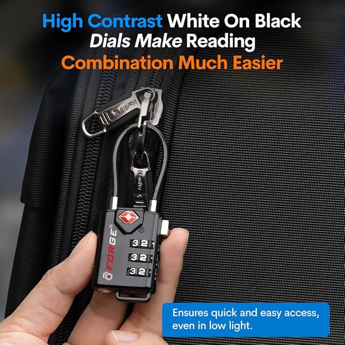 TSA Approved Cable Luggage Locks, Resettable Combination with Alloy Body, Black, 2 Locks.