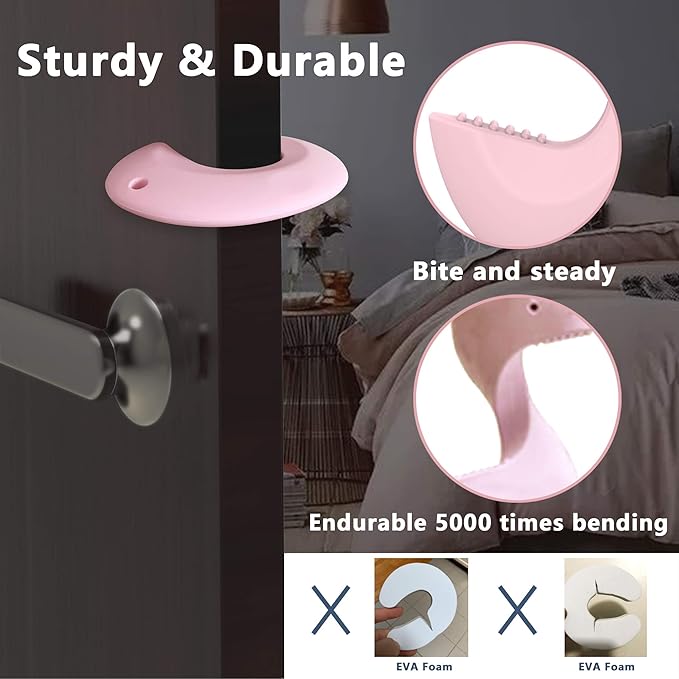 Door Pinch Guard and Door Slam Stopper, Durable Silicone Door Finger Pinch Guard, Prevents Slamming on Even Heavy Doors, Non-Toxic & Pet Friendly, 4 Packs (2 Pink 2 Blue)