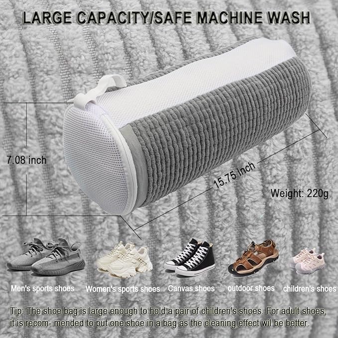 Shoe Washing Machine Bag, Blue and White Stripes Mesh Shoe Washing Bag for Washing Machine - Large Size Fits Various Shoes, Chenille Fabric Protection, Zipper Laundry Bag for Sneakers (2 Pcs) (Grey)