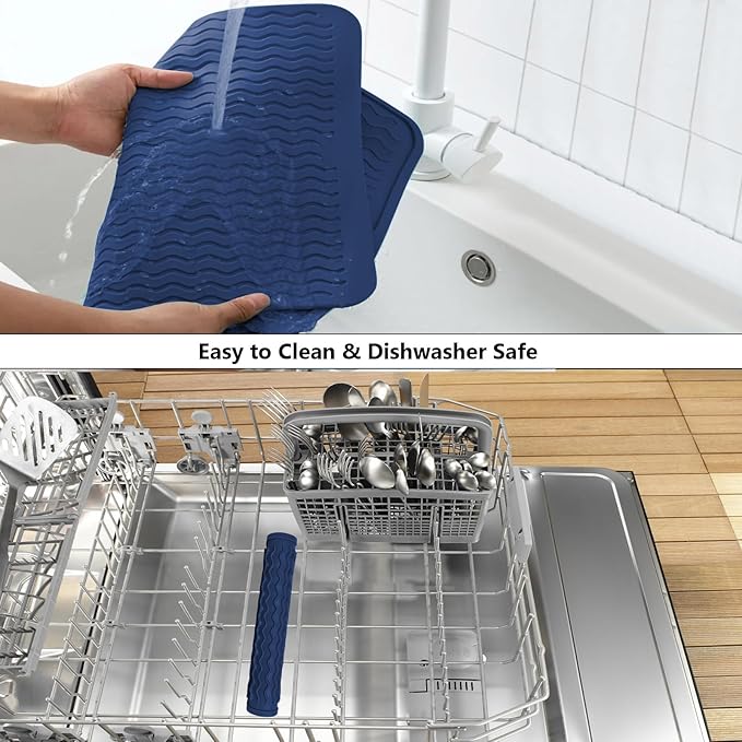 ZLR Silicone Dish Drying Mat for Kitchen Counter, Eco-Friendly Fast Dry Dish Mat, Easy Clean Multi Usage Drying Matt, Heat Resistant Trivet, 12" x 12" Middle, Midnight Blue