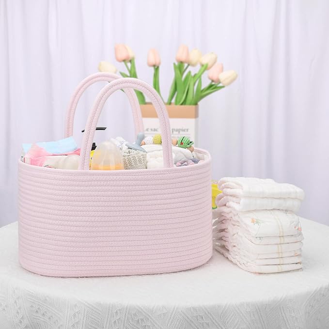 COMSE Baby Diaper Caddy Organizer, Car Caddy, Diaper Change Organizer, Gift Baskets Empty, Portable Tote Bag with Divider, Baby Shower Gifts Newborn Essentials Registry Must Have, Light pink