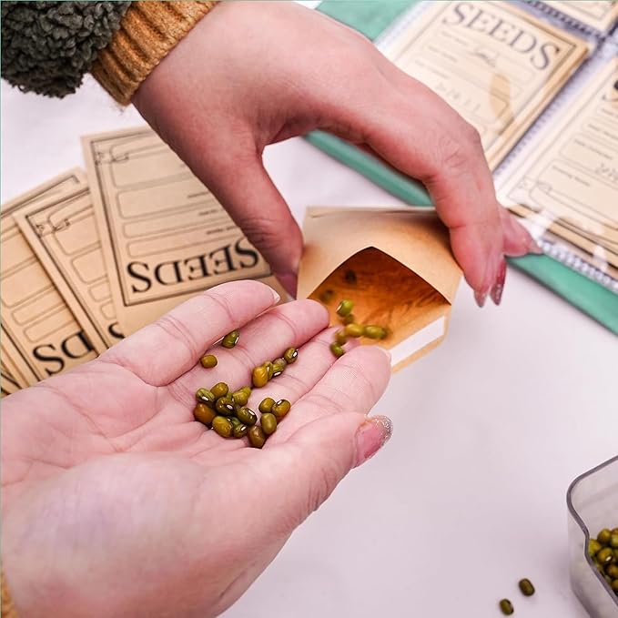 U0U Seed Storage Envelopes, Green Resealable Sealing Seed Envelopes Garden Seed Organizer Storage Box,Seed Packet Organizer Seed Collecting Template for Vegetable (Green)