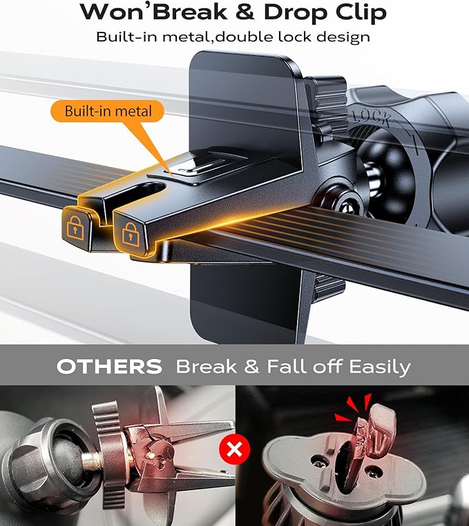 VICSEED 2026 Upgrade Phone Holders for Your Car with Double Lock Vent Clip Cell Phone Car Mount Universal Car Phone Holder, 360° Rotation Easy Clamp Car Mount for iPhone 17 Pro Max 16 15 14 13 12